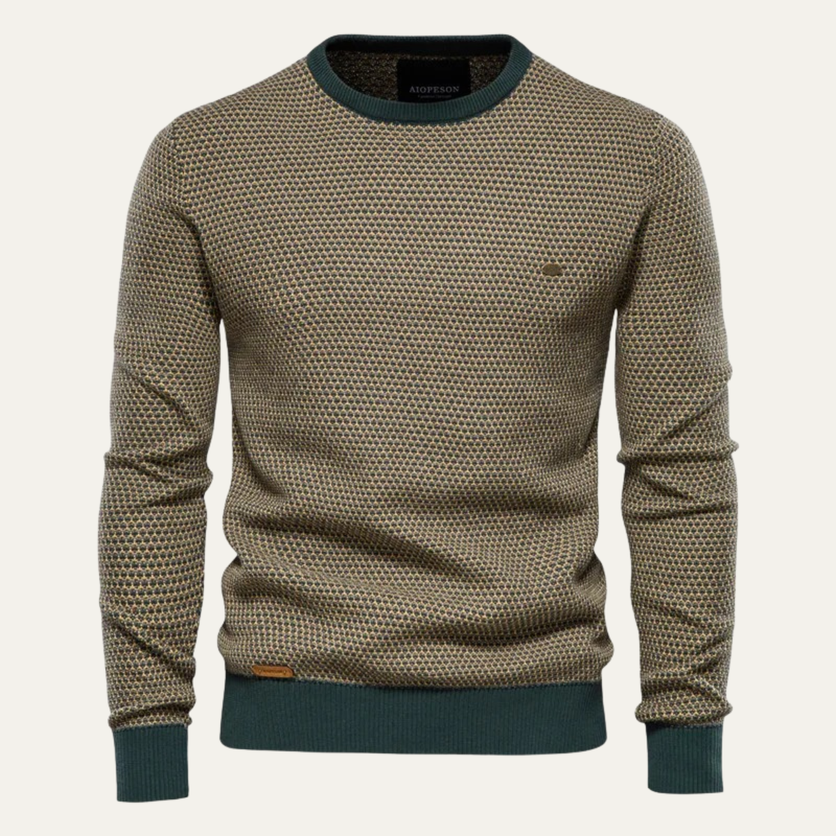 Voss | Men's Crew Neck Sweater Beige Knit Textured