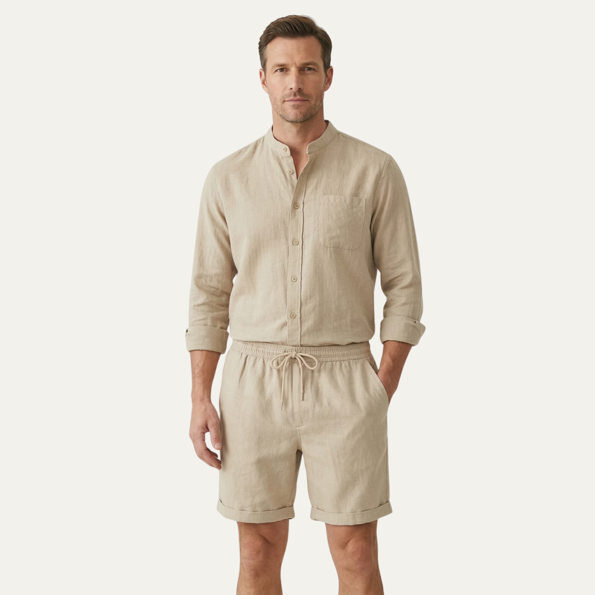 Ash | Men's Relaxed Linen Shorts Olive Green Elastic Waist
