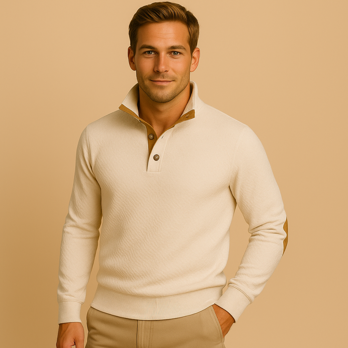 Demi | Men's Quarter Zip Sweater Navy Elbow Patch