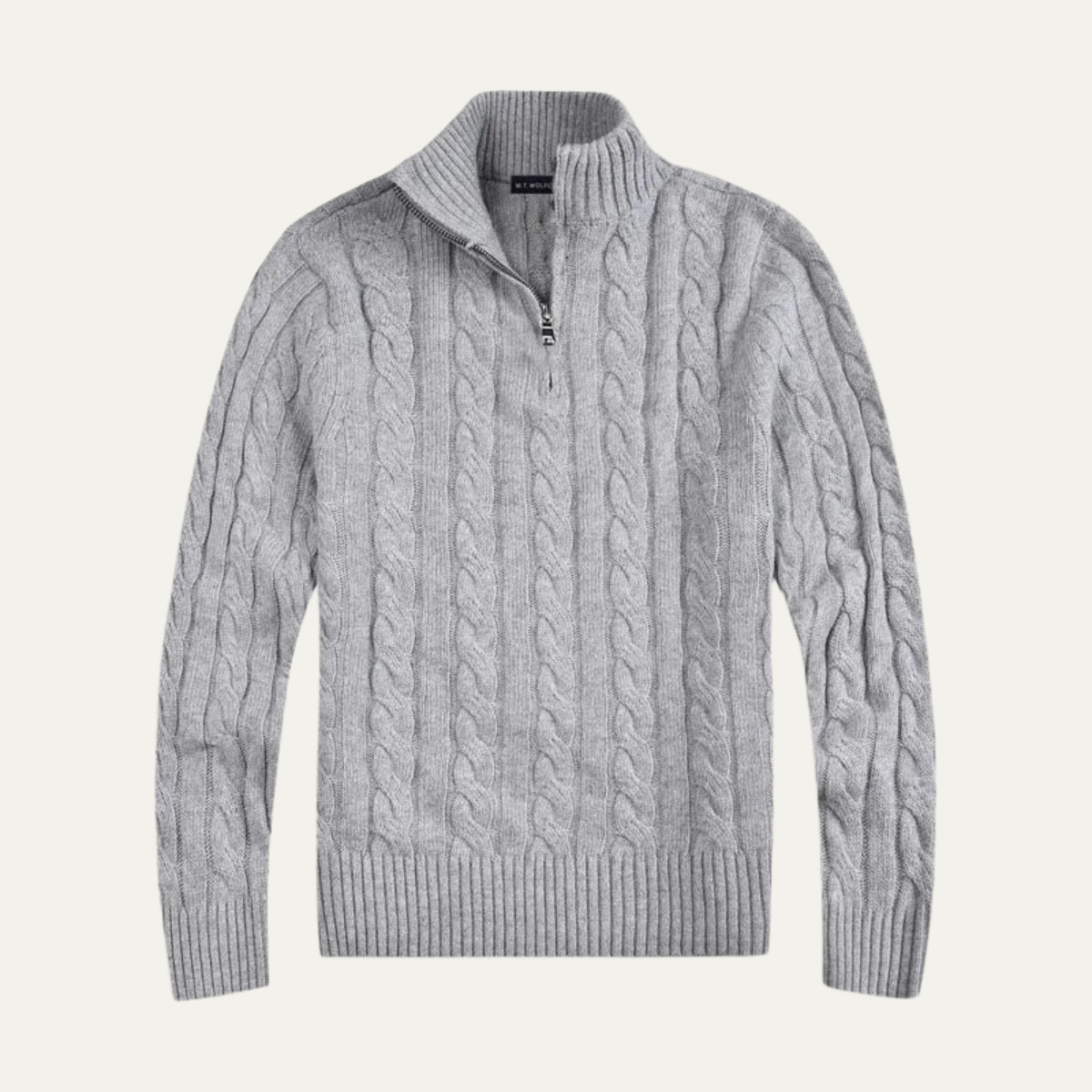 Bram | Men's Quarter Zip Cable Knit Sweater Cream