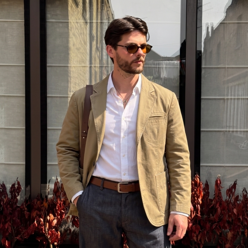 Voss | Men's Casual Lightweight Blazer Beige Cotton