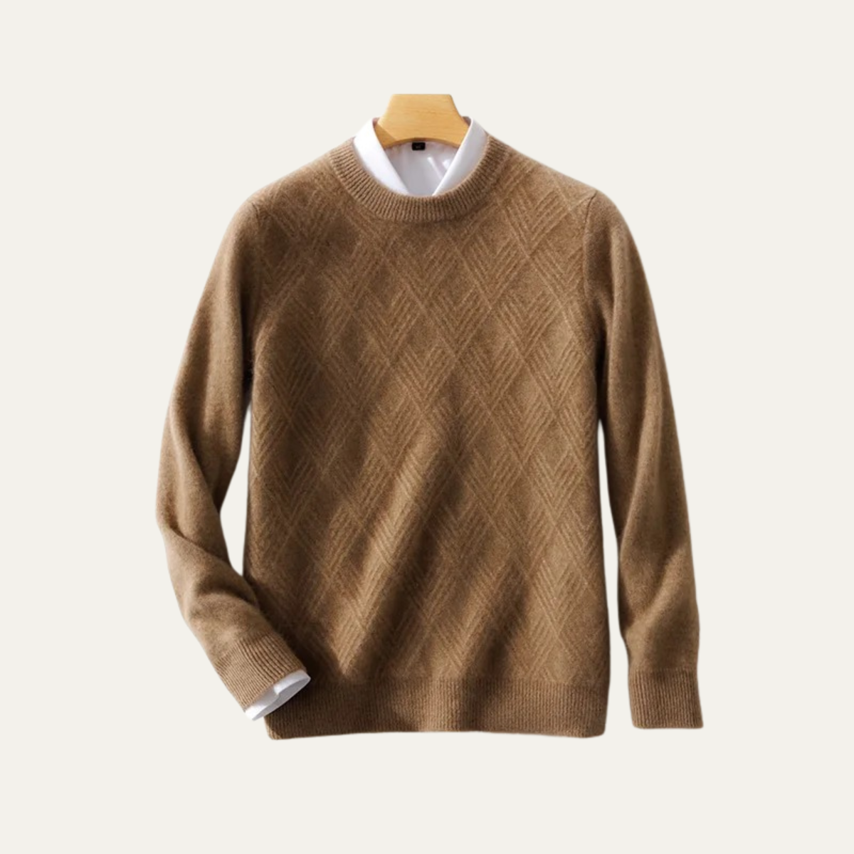 Ezra | Men's Cream Diamond Knit Crew Neck Sweater