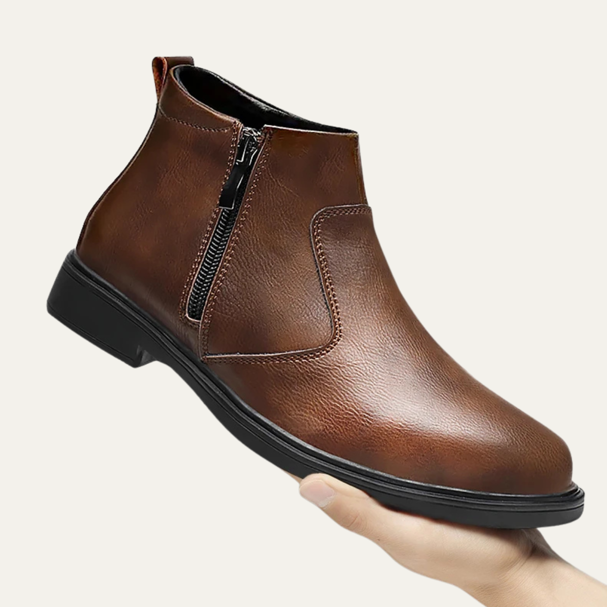 Rhys | Men's Casual Side Zip Leather Ankle Boots Black