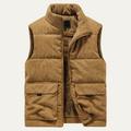 Dama Washington Bram men's corduroy puffer vest tan sherpa lined - front view