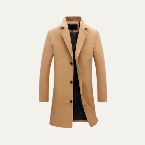 Dama Washington Ash men's wool coat camel single breasted long - front view