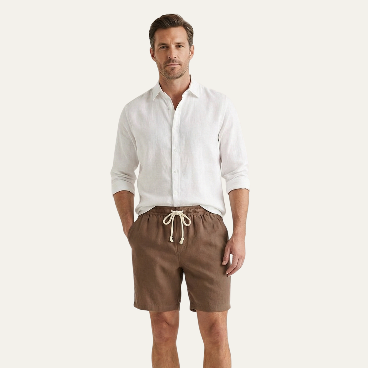 Beau | Men's Linen Shorts Gray Drawstring