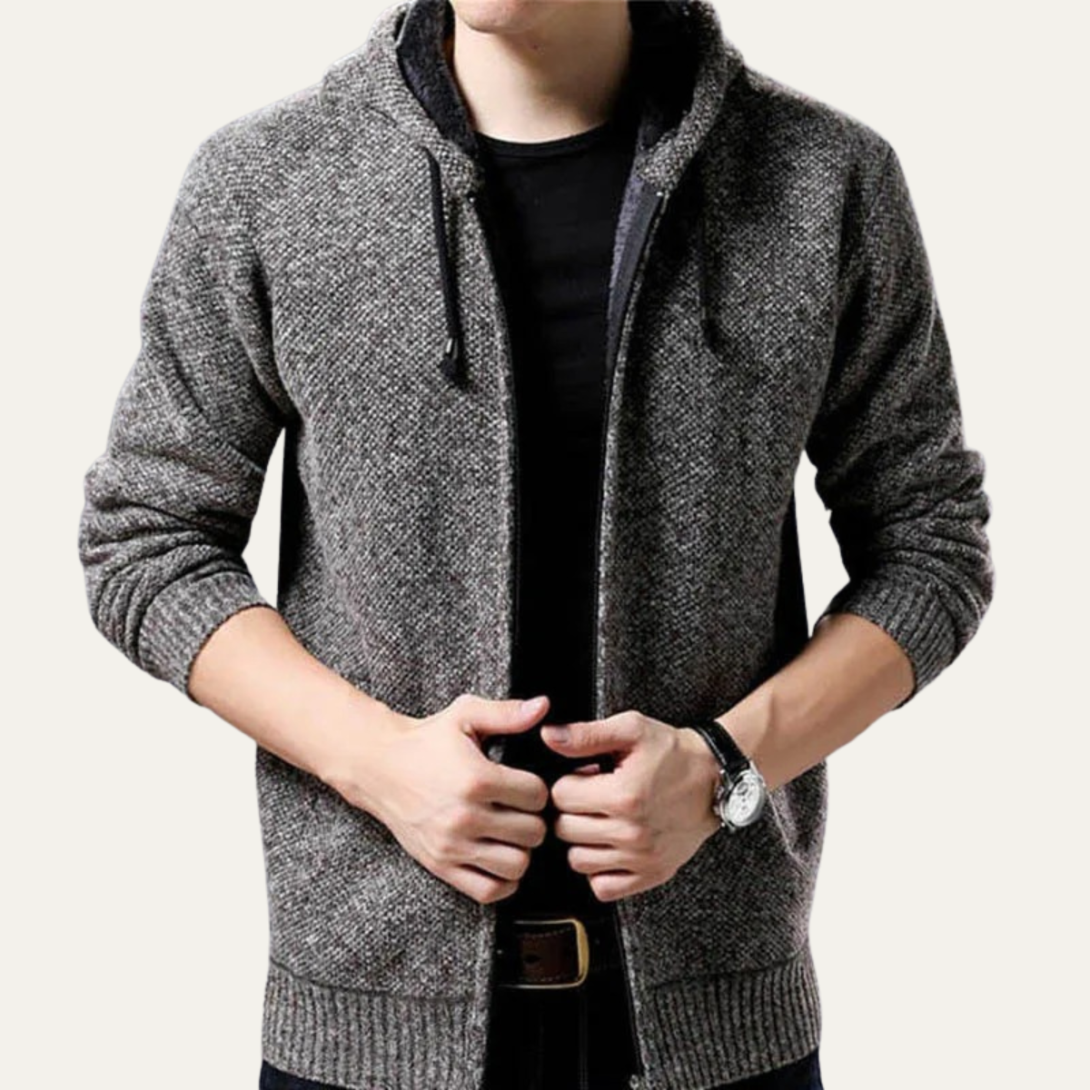 Bram | Men's Casual Zip Up Hoodie Navy Heathered Knit