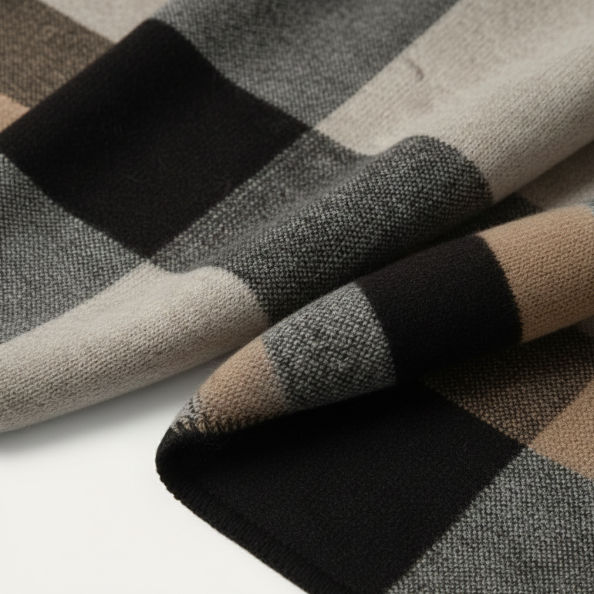 Bram | Men's Plaid Knit Scarf Gray Black Cream