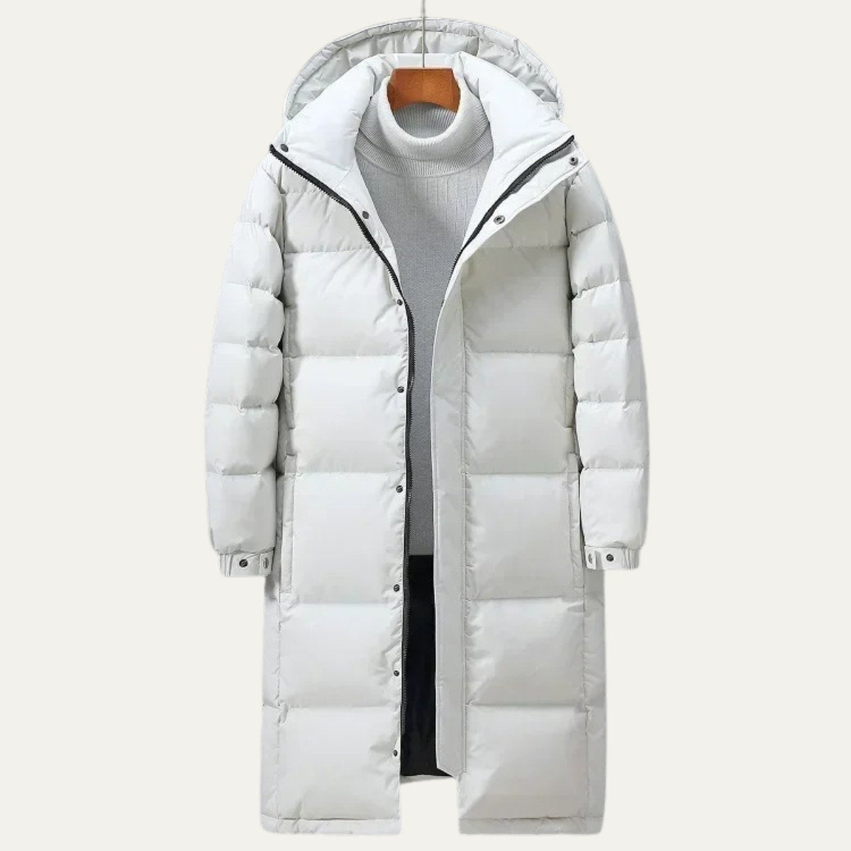Wyatt | Men's Puffer Jacket Cream Hooded Longline