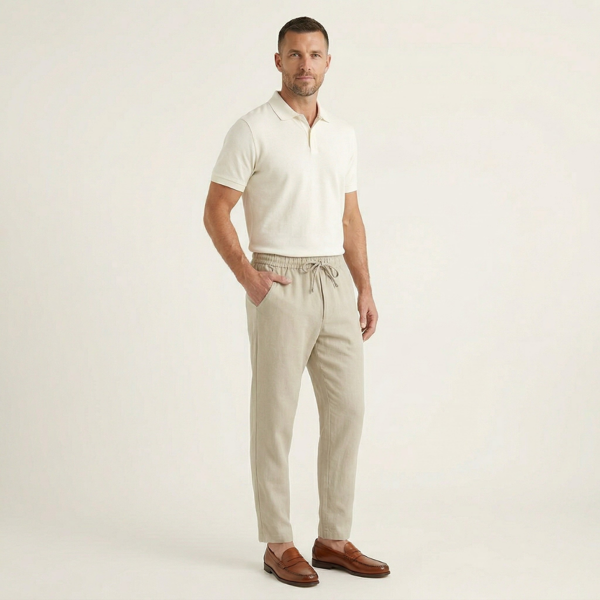 Axel | Men's Linen Joggers White Lightweight Summer Pants