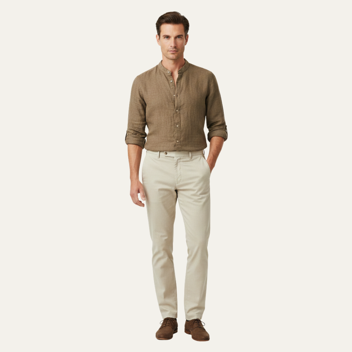Nash | Men's Linen Shirt Taupe Long Sleeve Button Down