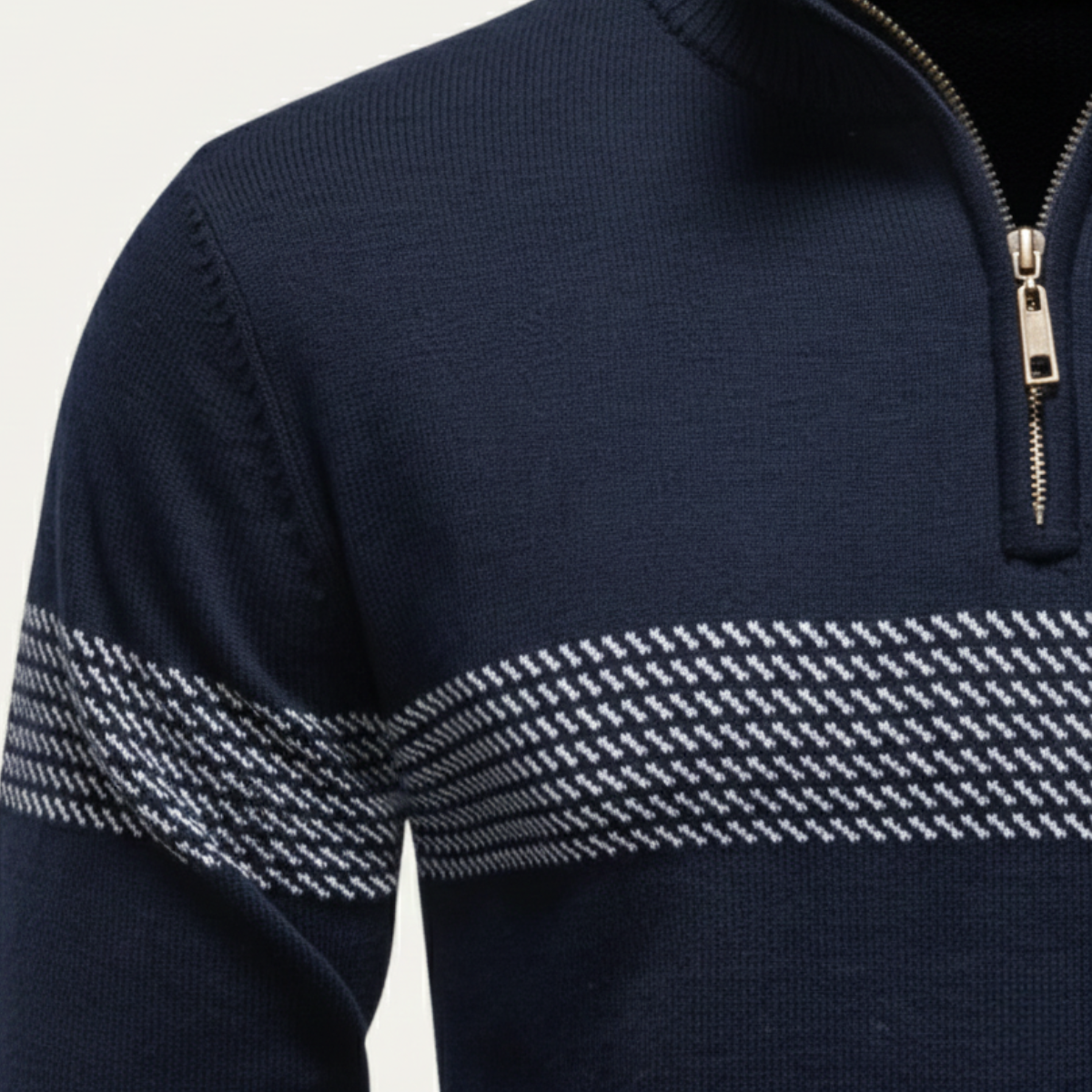 Ivo | Men's Casual Quarter Zip Sweater Navy Stripe