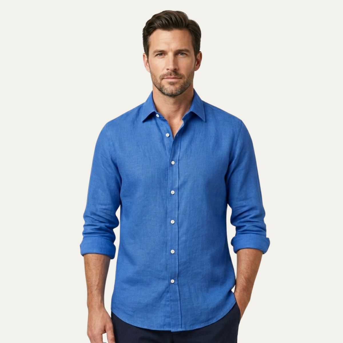 Hugo | Men's Linen Button Up Shirt Blue Long Sleeve