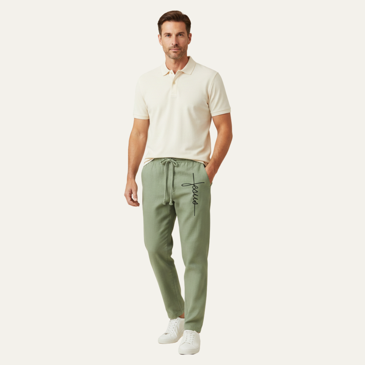 Otto | Men's Casual Linen Pants Gray Drawstring Wide Leg