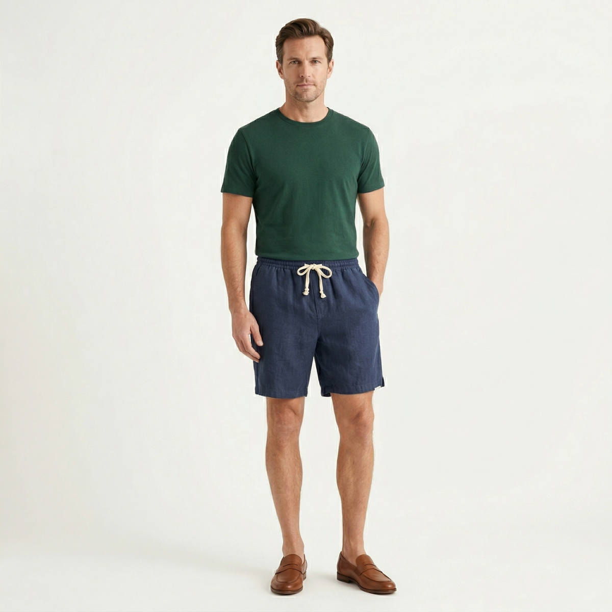 Ivas | Men's Casual Linen Shorts Black Drawstring