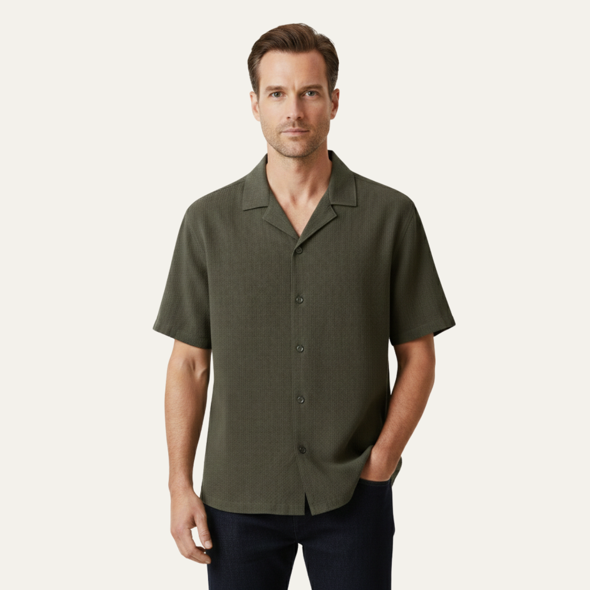 Sage | Men's Camp Collar Shirt Black Short Sleeve