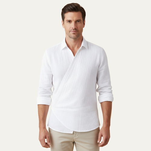 Dama Washington Axel men's dress shirt white pinstripe long sleeve - front view