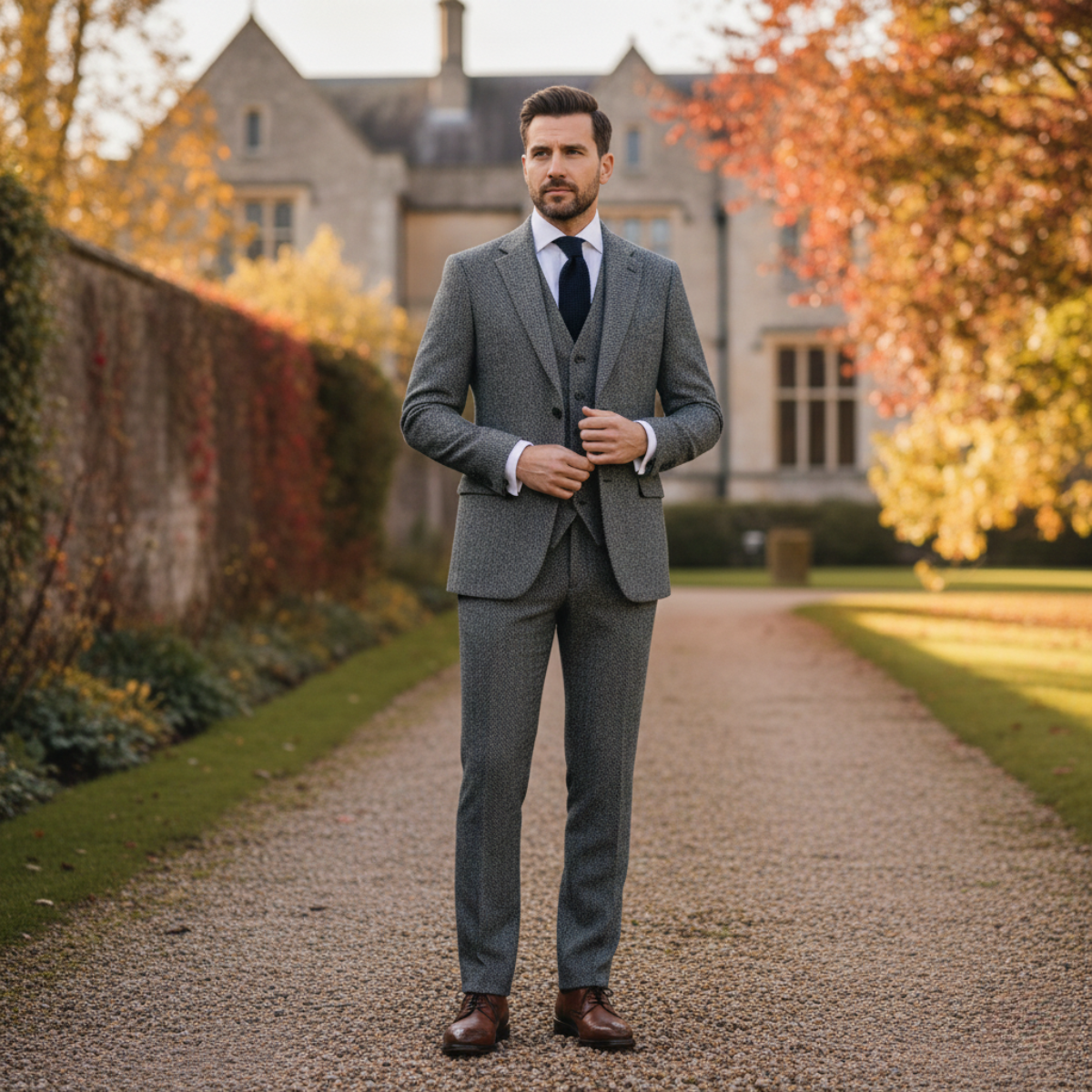 Everett | Men's Tweed Suit Gray Herringbone Three Piece