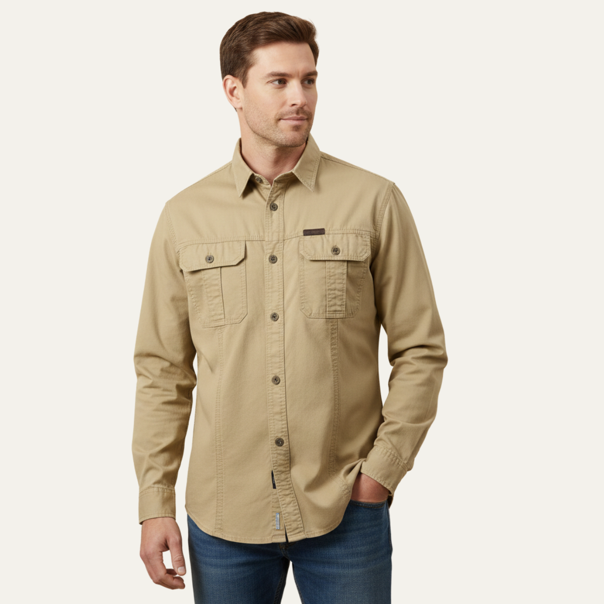 Beau | Men's Casual Utility Shirt Olive Green Multi Pocket