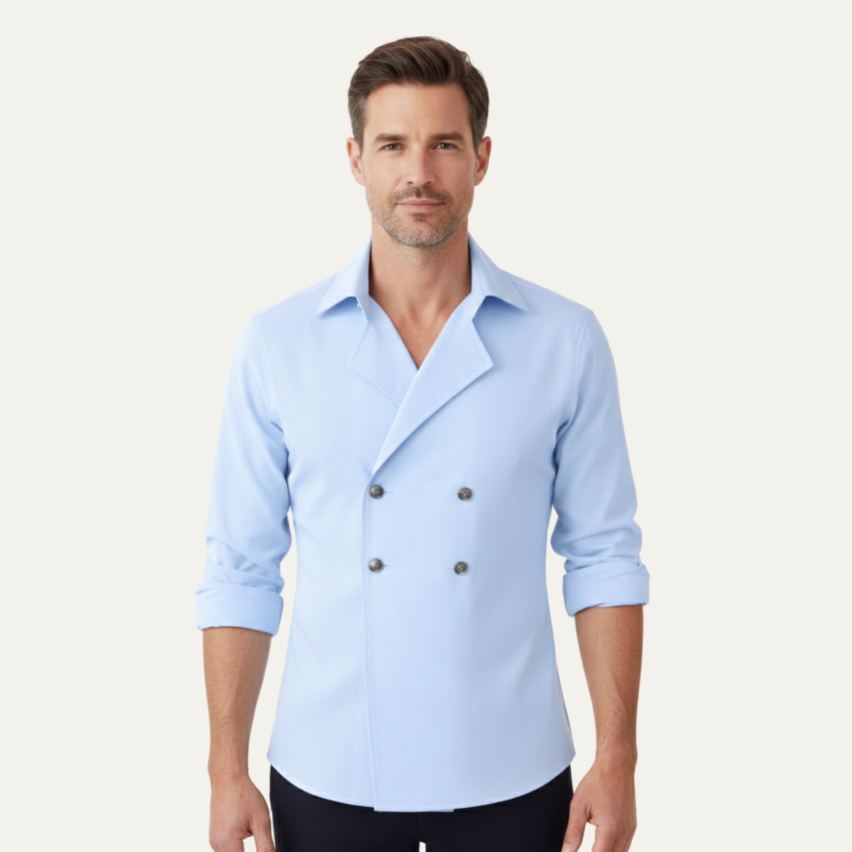 Cole | Men's Double Breasted Dress Shirt Light Blue
