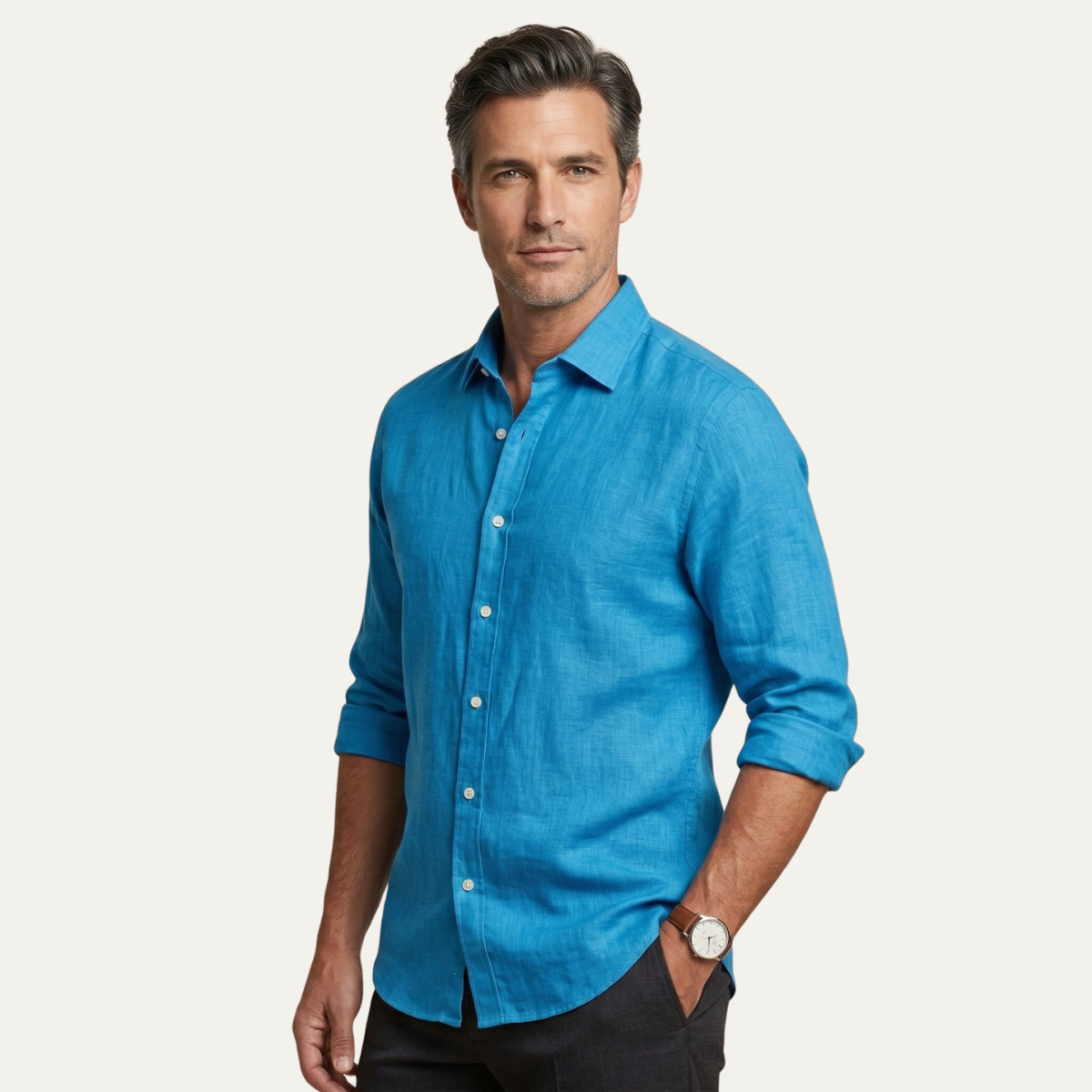 Bram | Men's Linen Button Up Shirt White Long Sleeve
