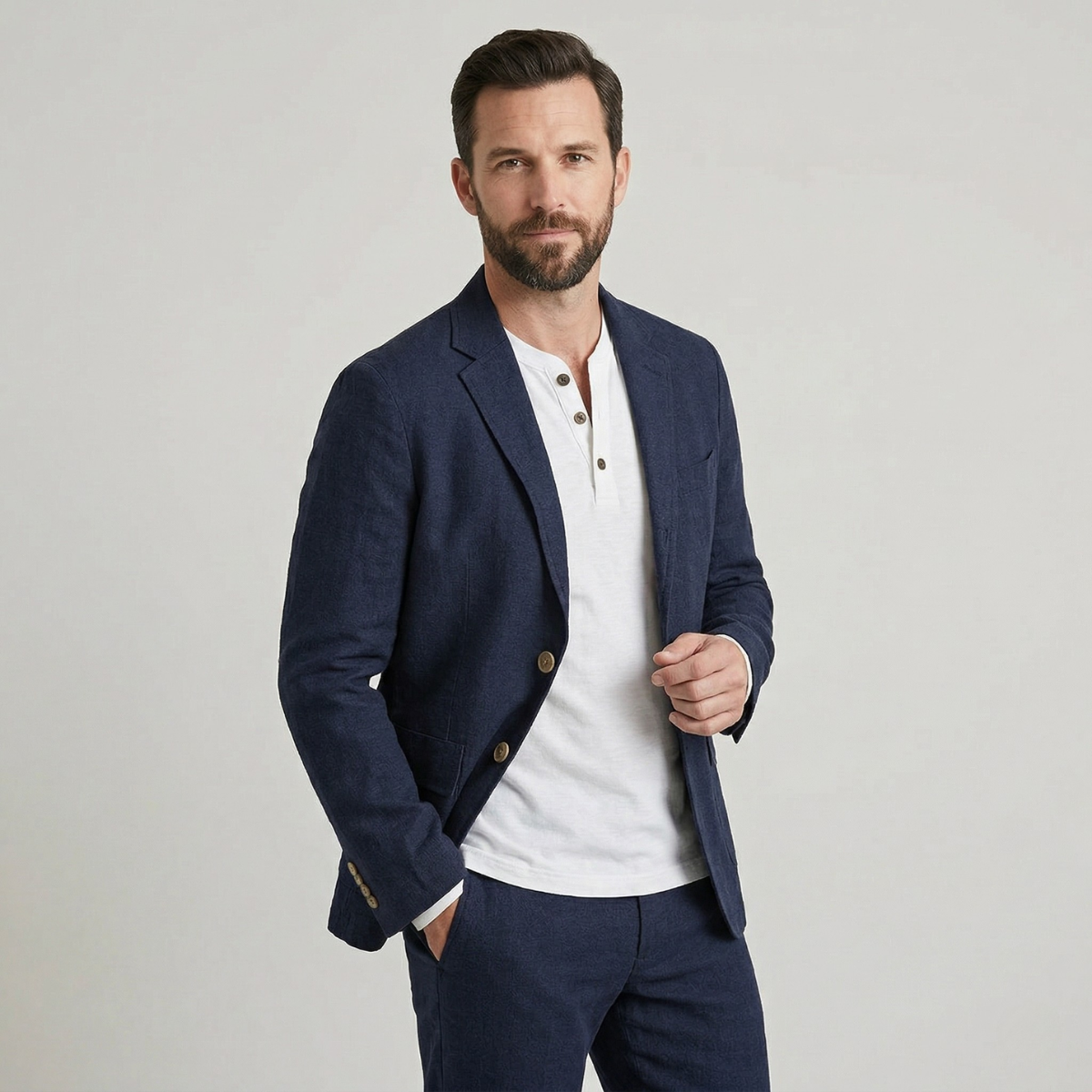 Bram | Men's Casual Linen Blazer Cream Button Front