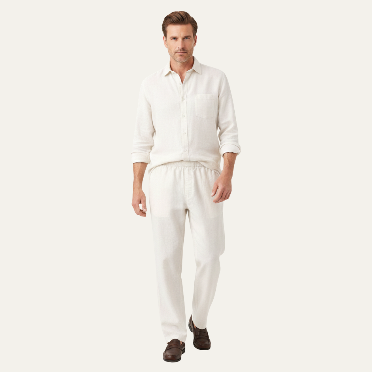 Rowan | Men's Linen Set Cream Oversized Shirt Pants