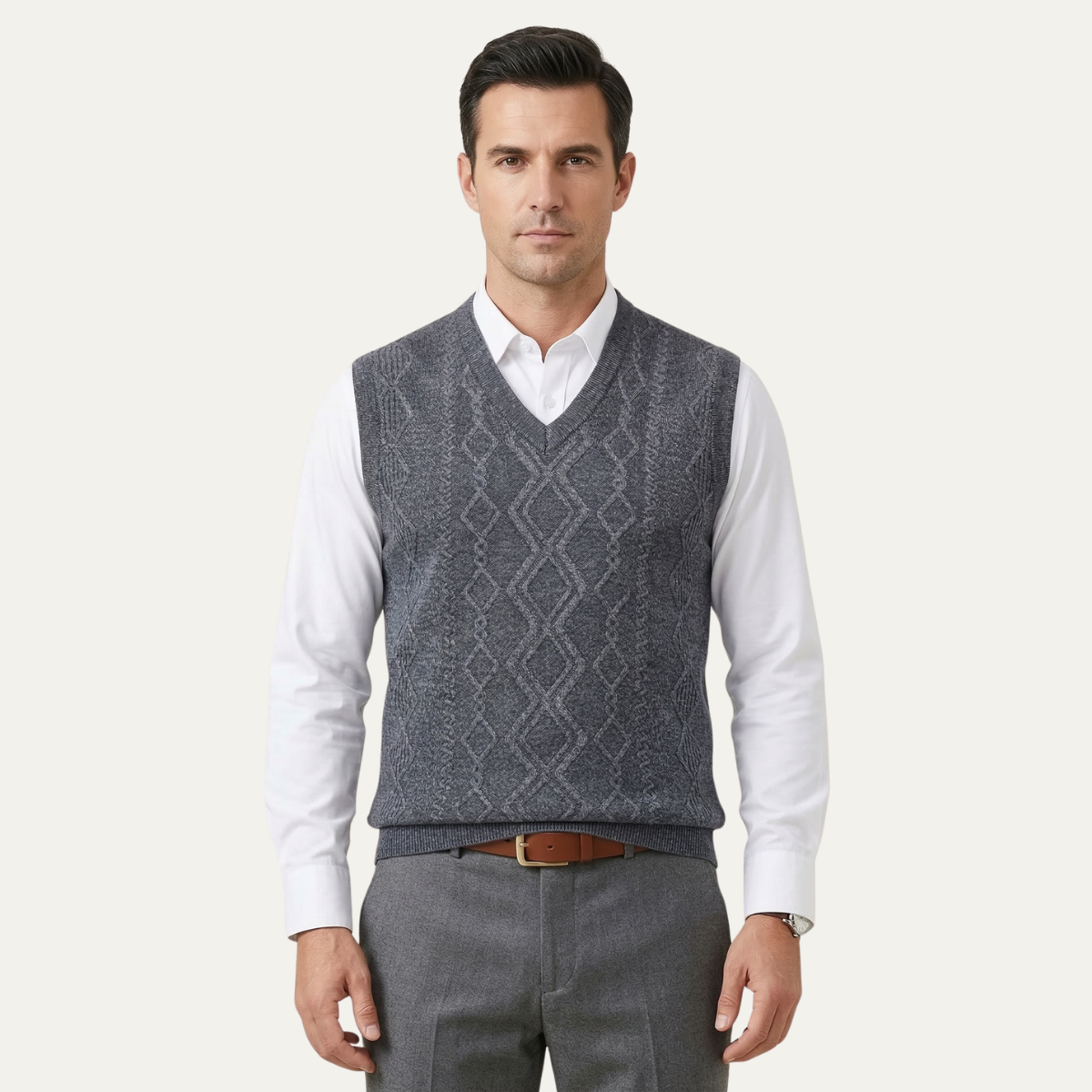 Landon | Men's Cable Knit V Neck Sweater Vest Navy
