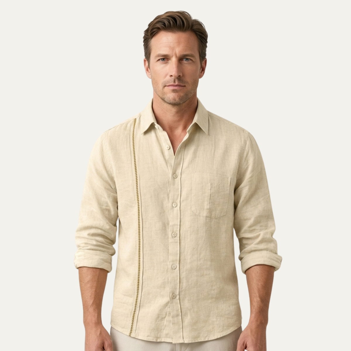 Callum | Men's Linen Button Up Shirt Cream Long Sleeve