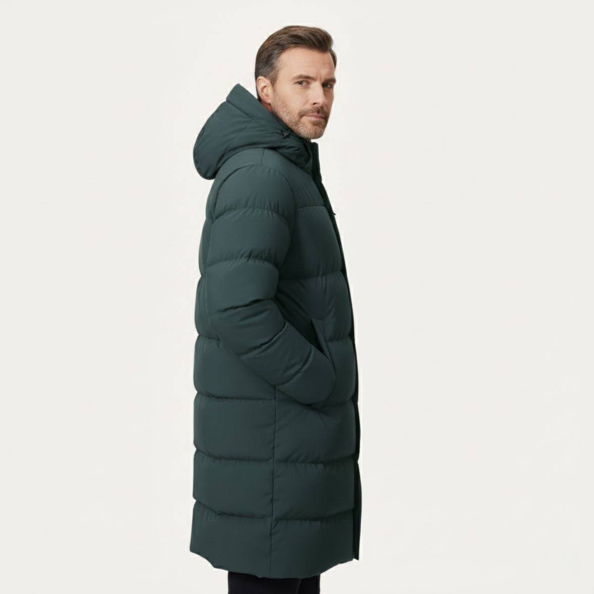 Ashton | Men's Puffer Coat Black Longline Hooded