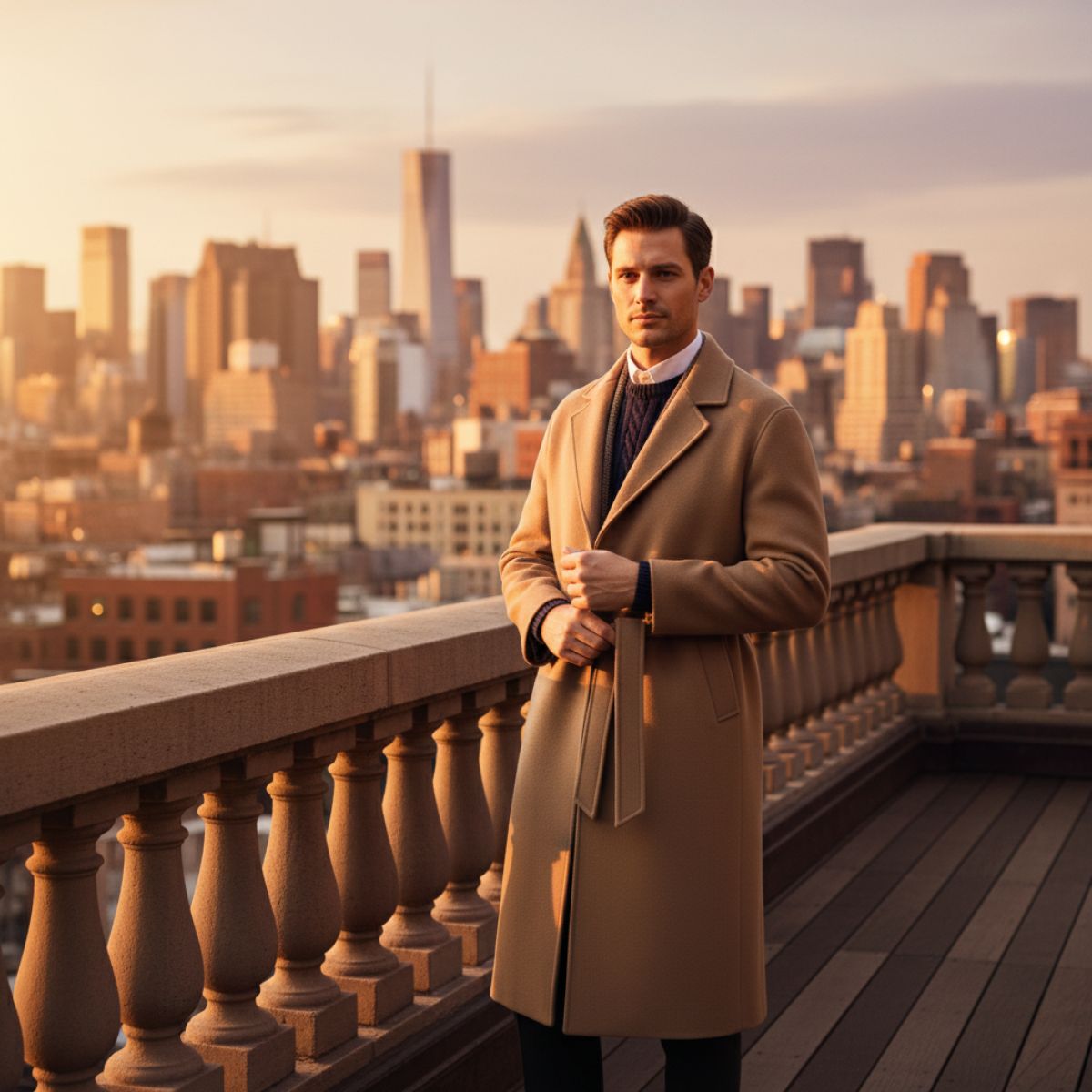 Callum | Men's Wool Overcoat Black Belted Long