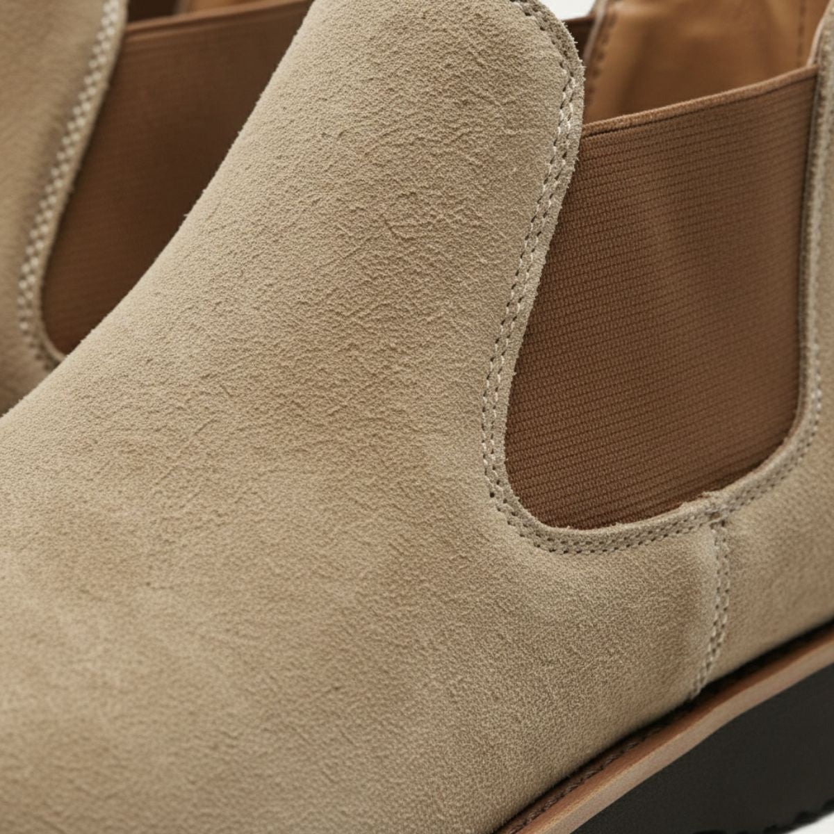 Axel | Men's Suede Chelsea Boots Cream Black Sole