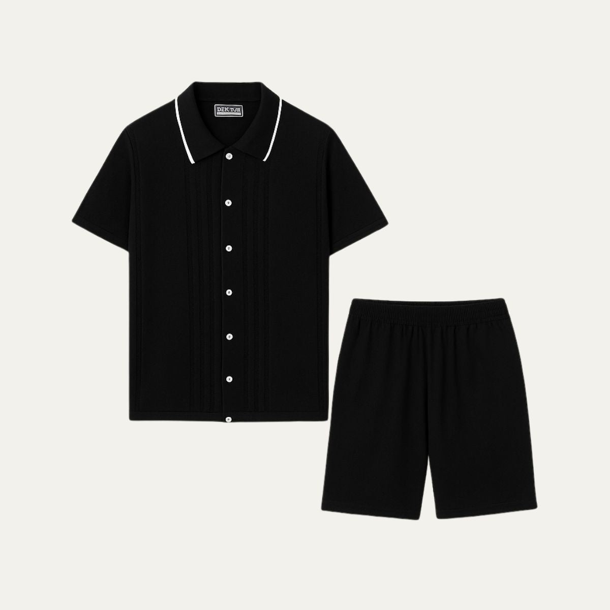 Cleo | Men's Knit Polo Shirt Black Shorts Set