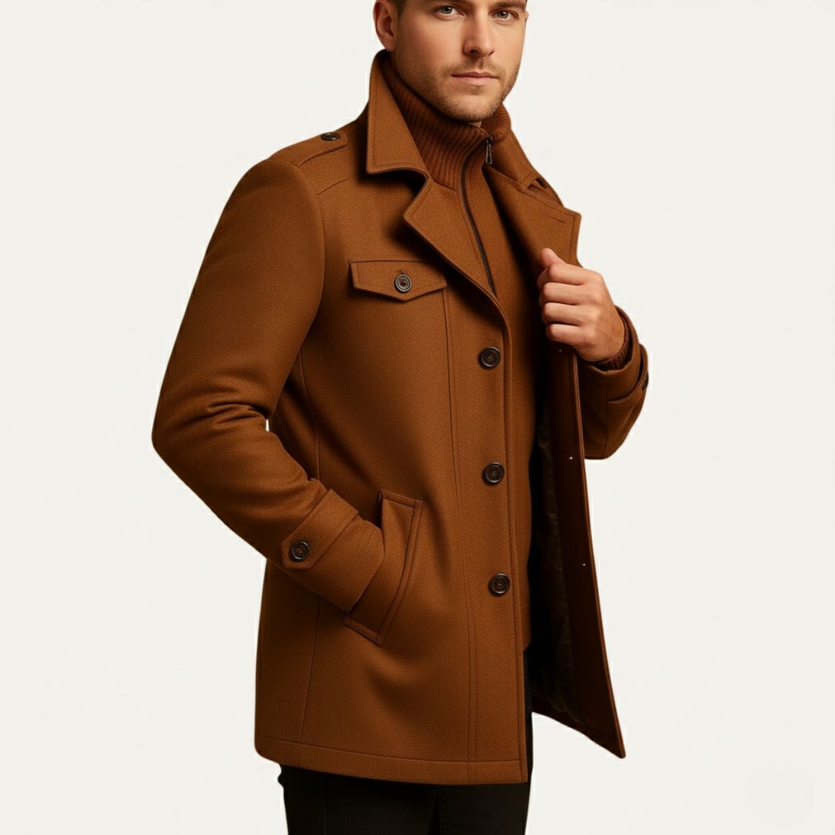 Demi | Men's Wool Blend Pea Coat Black