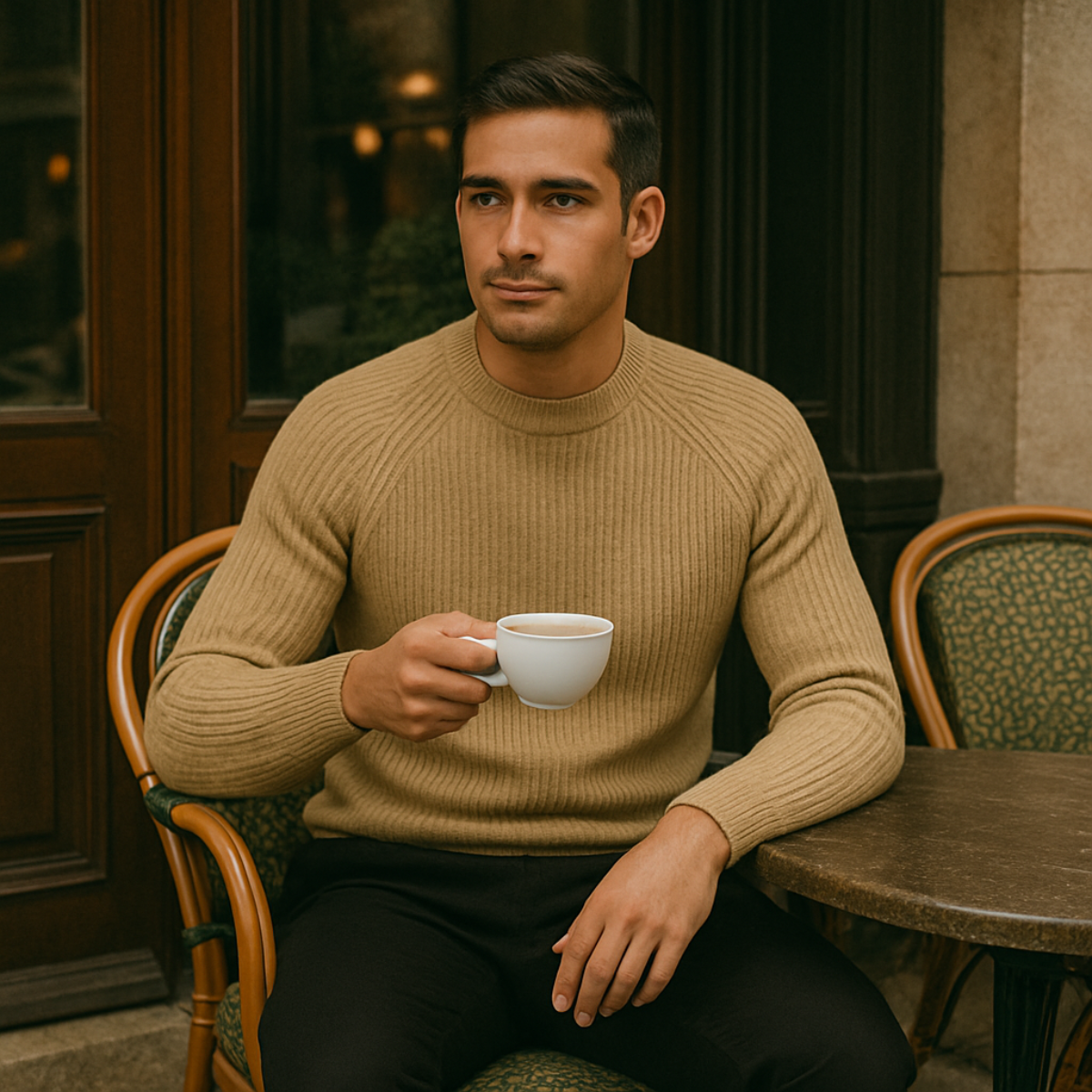 Bram | Men's Crew Neck Sweater Cream Ribbed Knit