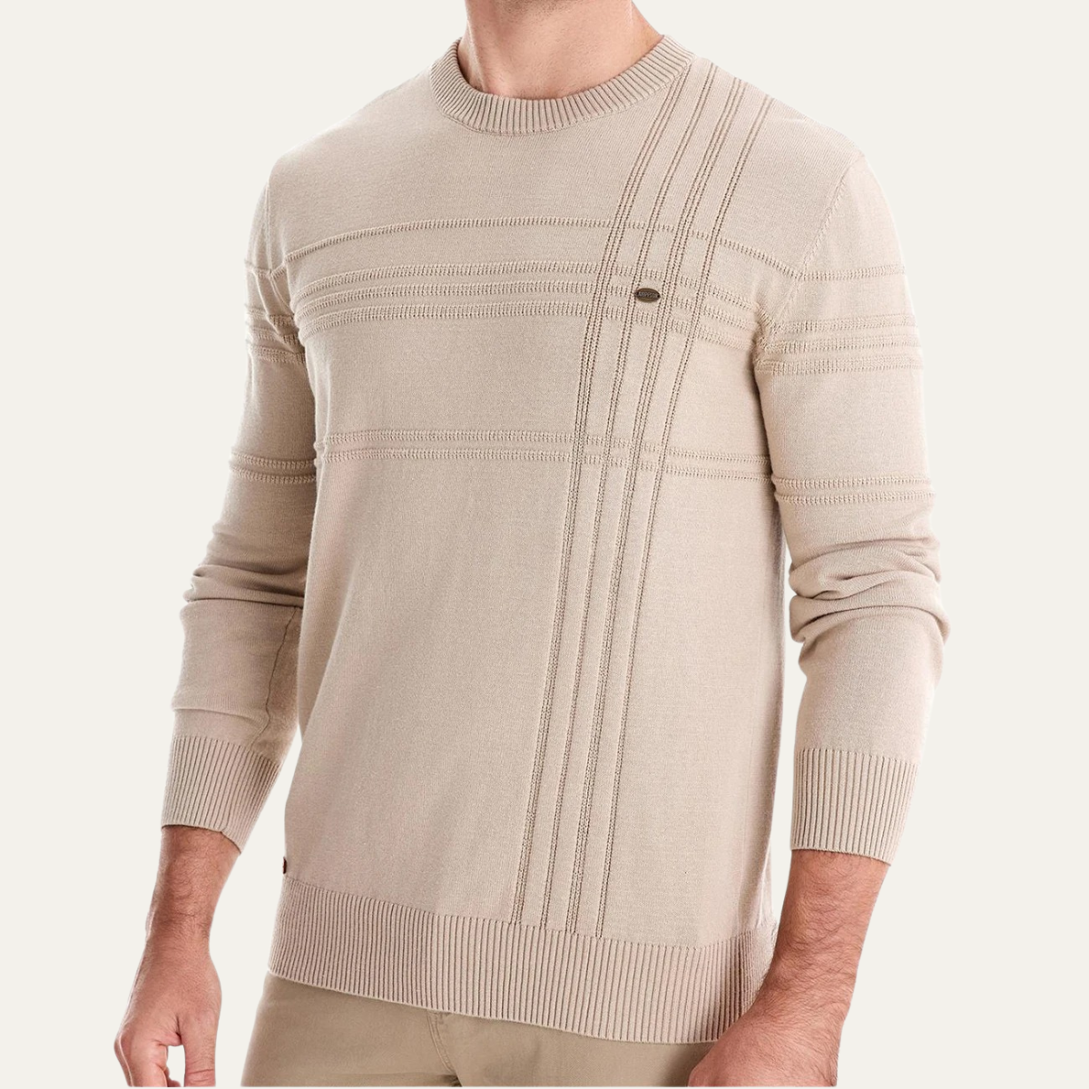 Leo | Men's Crew Neck Sweater Cream Cable Knit Pattern
