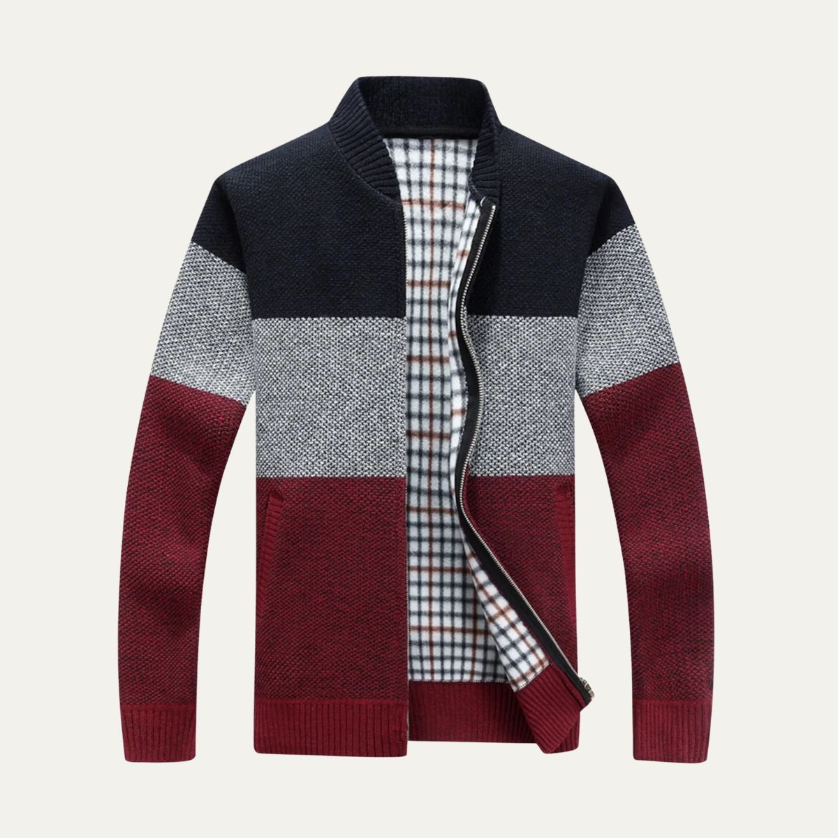 Axel | Men's Cardigan Gray Navy Colorblock Zip Up