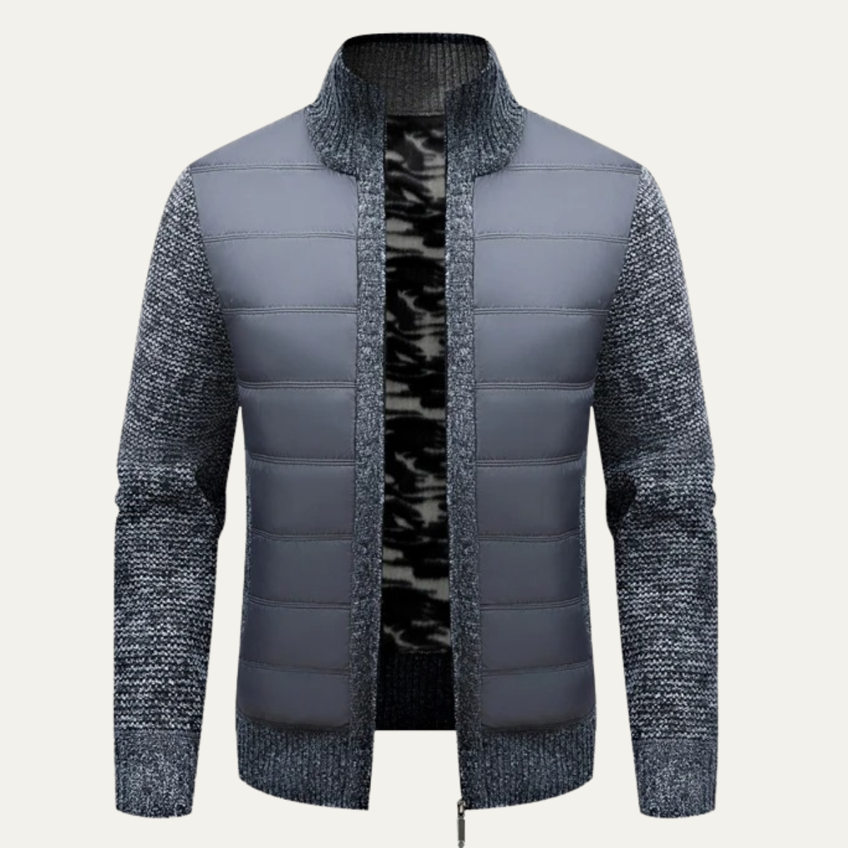 Axel | Men's Quilted Puffer Jacket Gray Knit Sleeves Zip Up