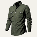 Dama Washington Ezra men's utility button up shirt olive long sleeve - front view