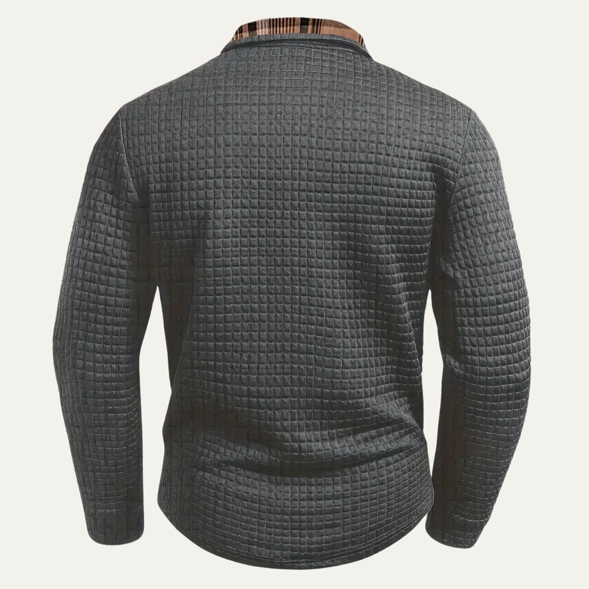 Beau | Men's Waffle Knit Polo Sweater Gray Plaid Collar