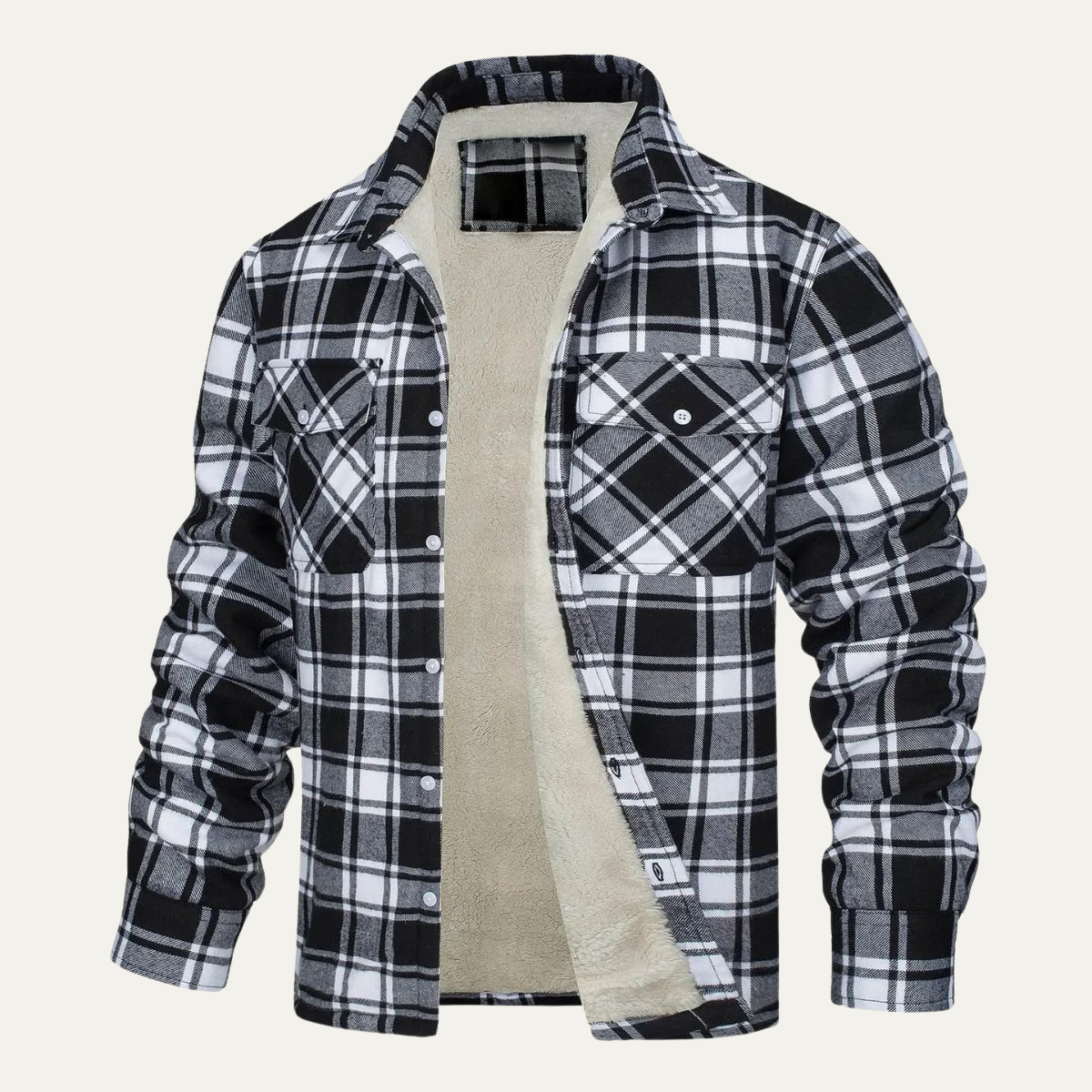Bram | Men's Flannel Shirt Black White Plaid Long Sleeve Button Up