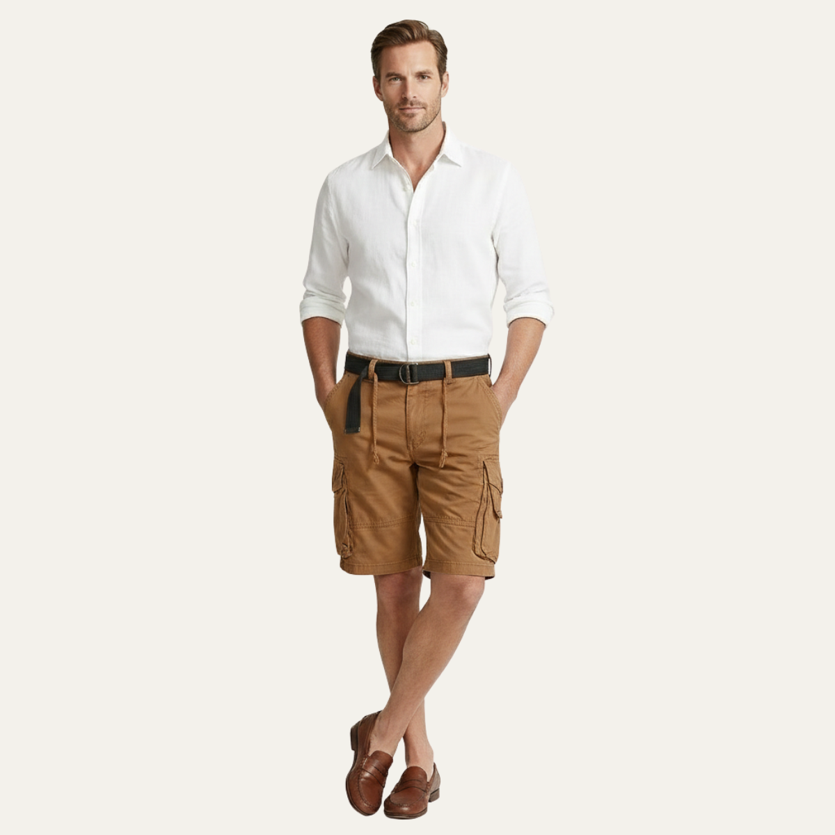 Jude | Men's Cargo Shorts Beige Multiple Pockets