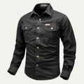 Dama Washington Axel men's denim shirt black long sleeve utility pocket - front view