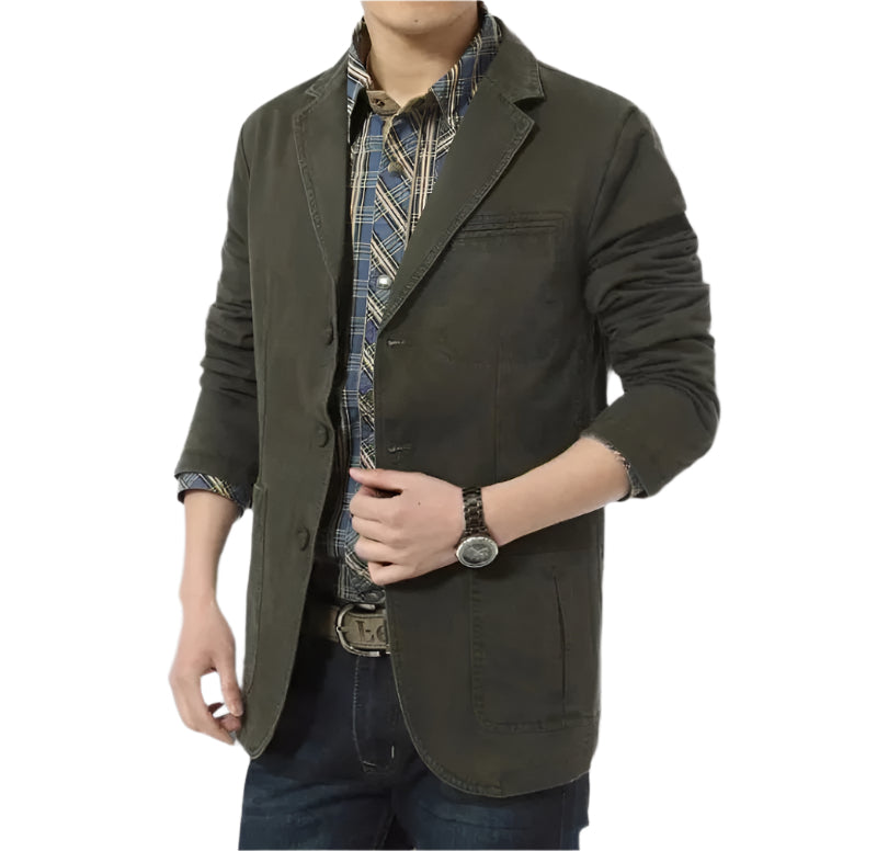 Ezra | Men's Casual Cotton Blazer Khaki Button Up