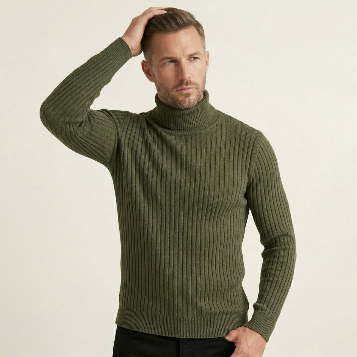 Jasper | Men's Turtleneck Ribbed Knit Sweater Gray