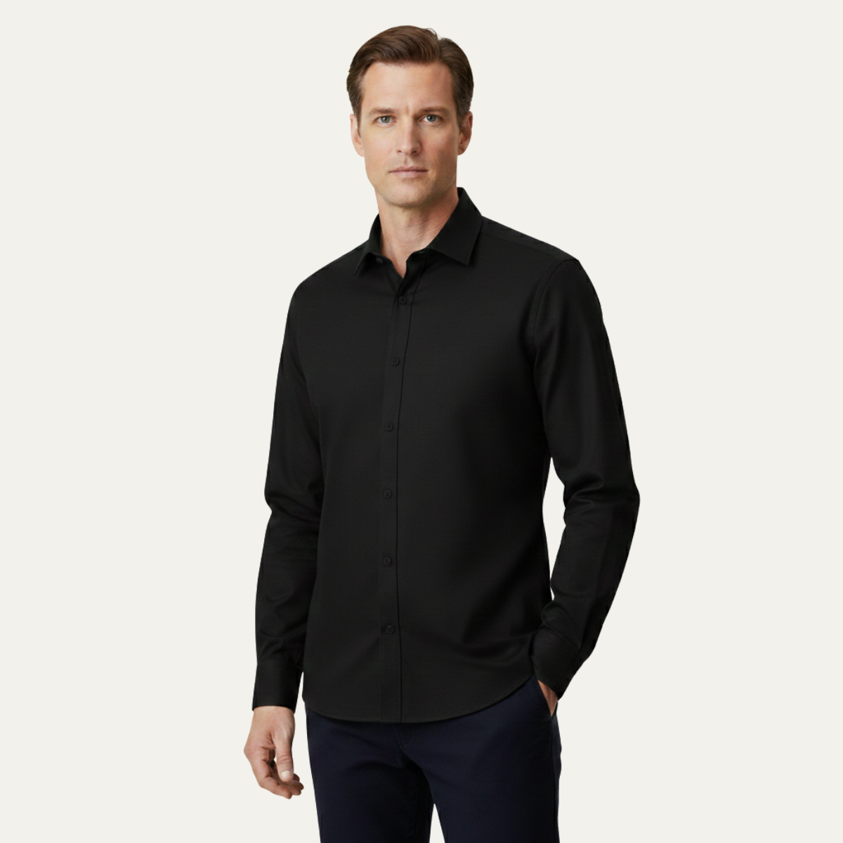 Kade | Men's Button Up Shirt Navy Long Sleeve Stretch