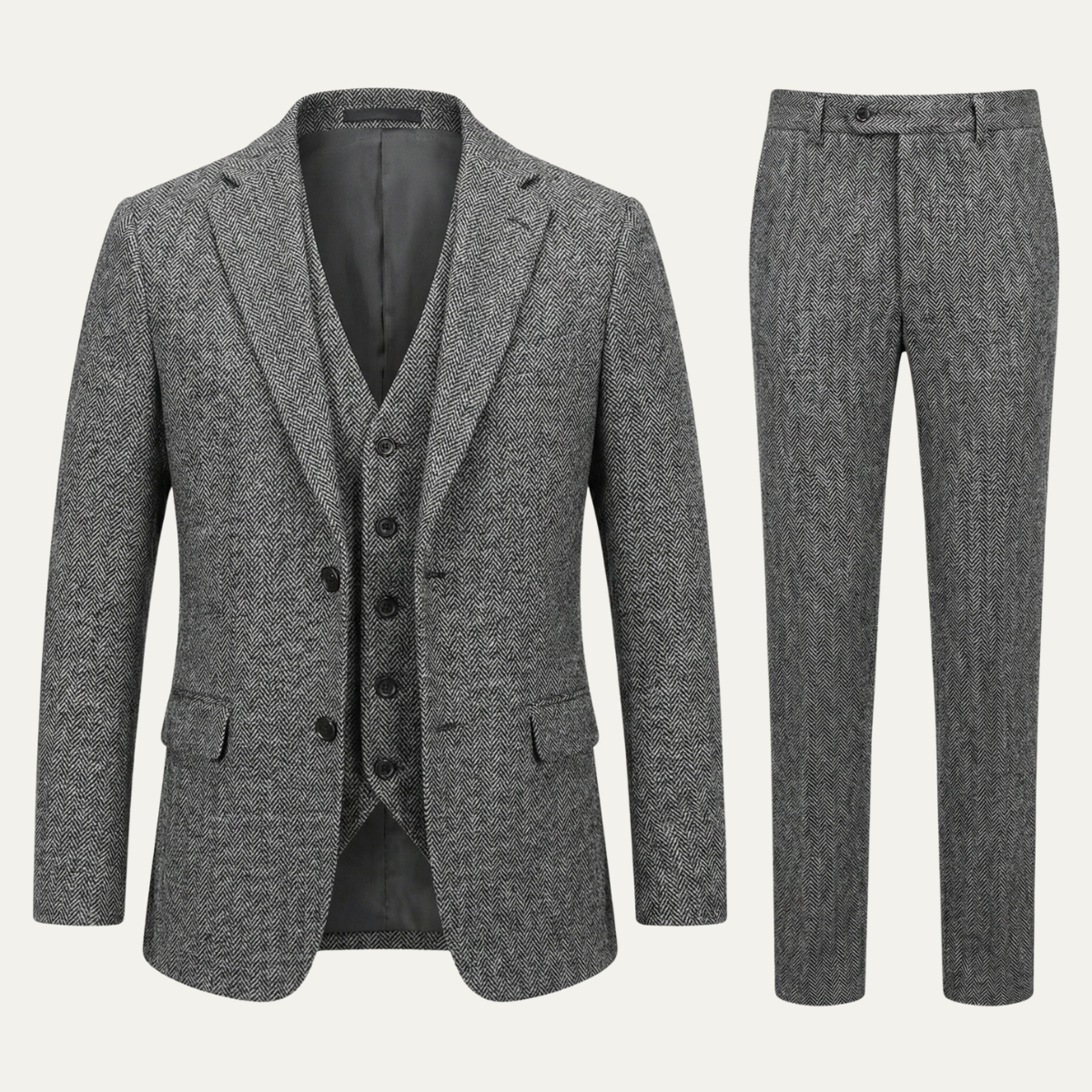 Everett | Men's Tweed Suit Gray Herringbone Three Piece