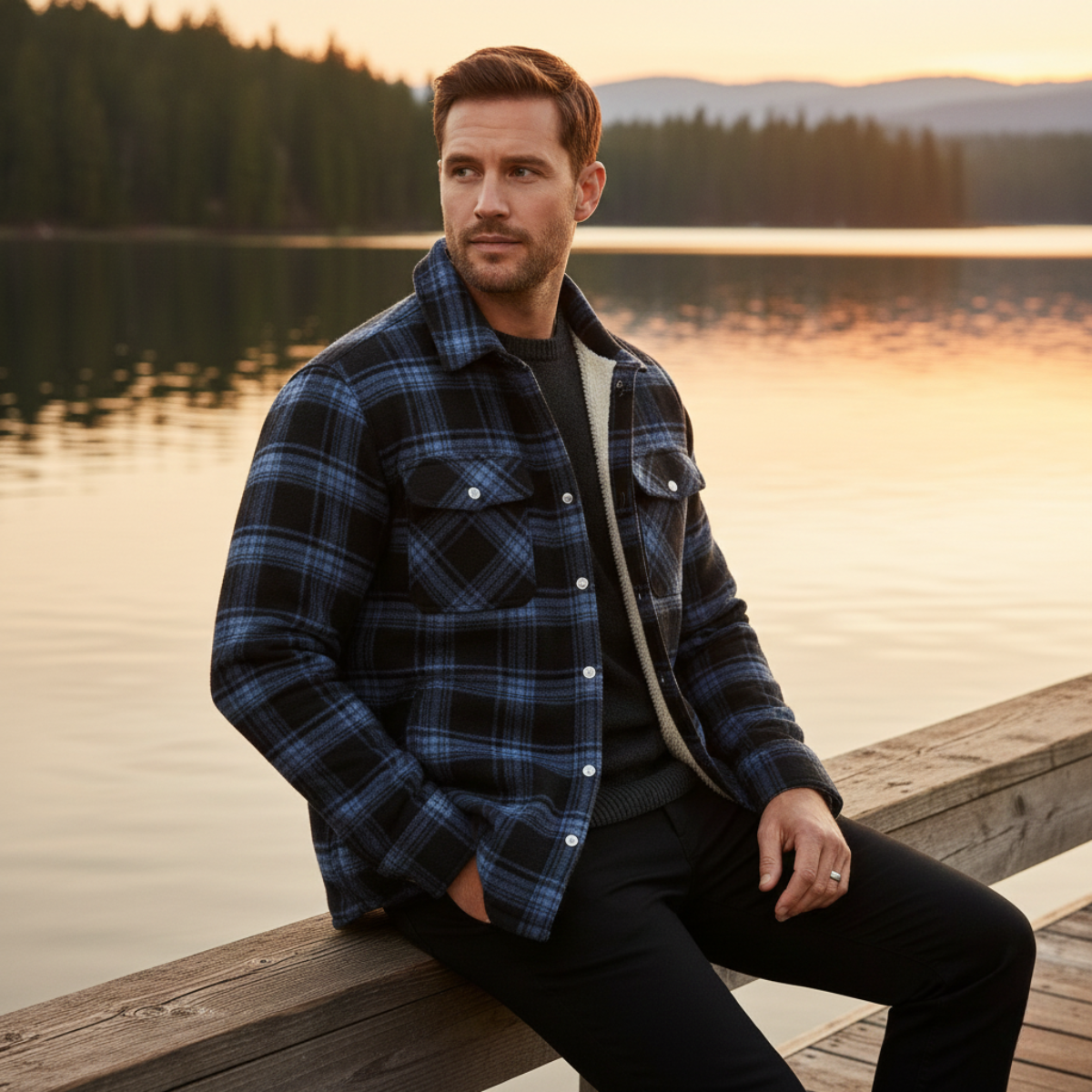 Bram | Men's Flannel Shirt Black White Plaid Long Sleeve Button Up