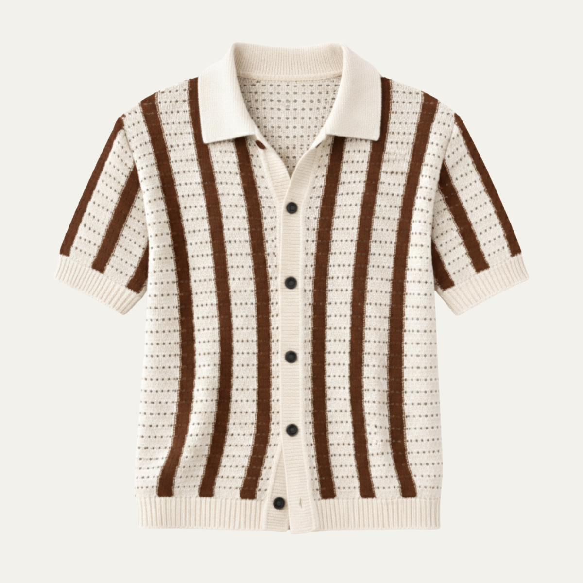 Orrin | Men's Striped Knit Polo Shirt Cream Black Short Sleeve