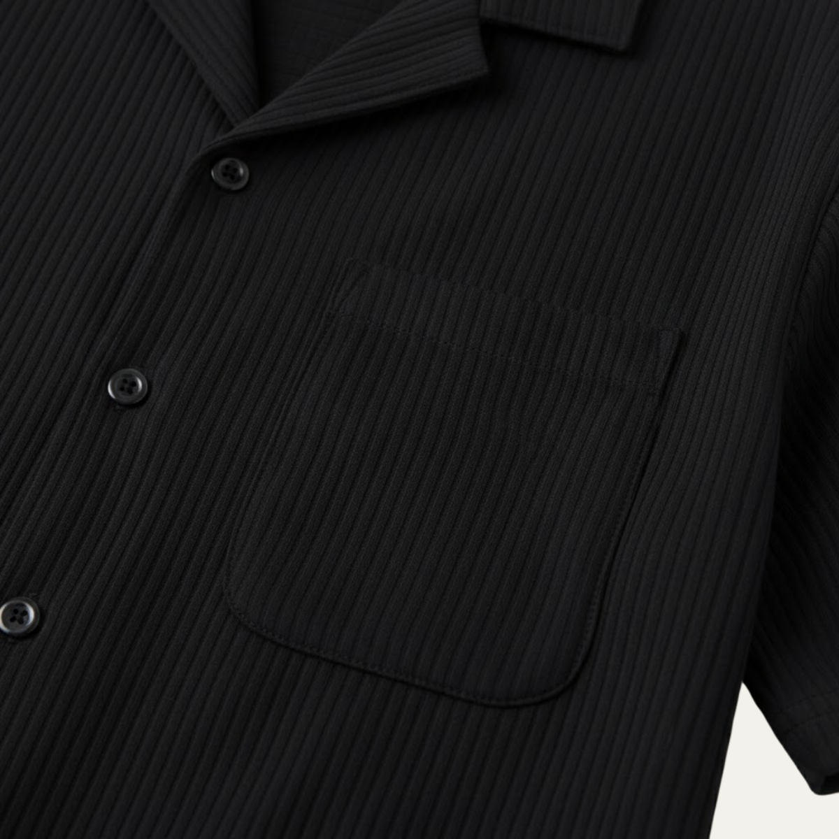 Voss | Men's Lounge Set Black Ribbed Short Sleeve Shirt Shorts